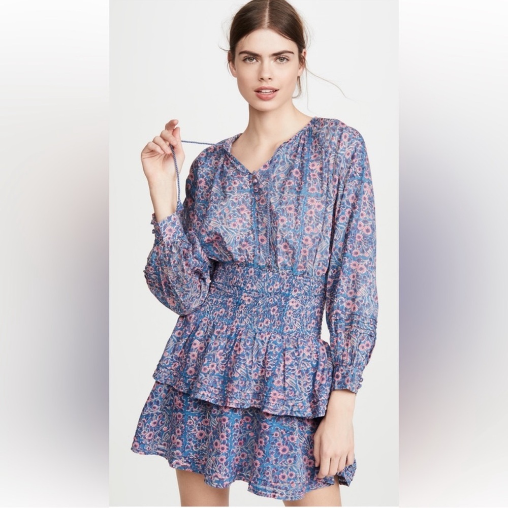 Cleobella Long Sleeve Floral Dress in Blue and Pink